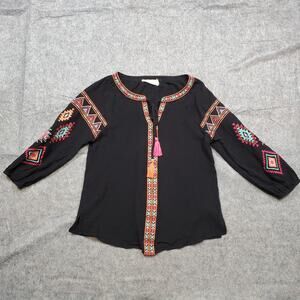 Savanna Jane Top‎ Womens Medium Embroidered Western Tassel Aztec Southwestern